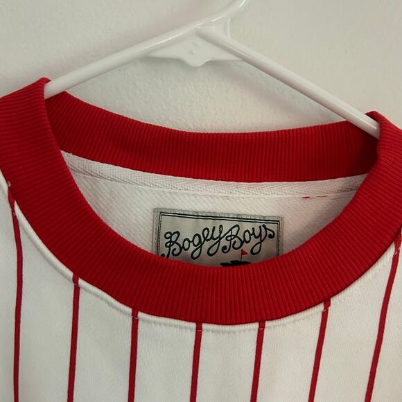 Bogey Boys Men's Red Pinstripe Crewneck Long Sleeve Sweatshirt XL New - Picture 2 of 7